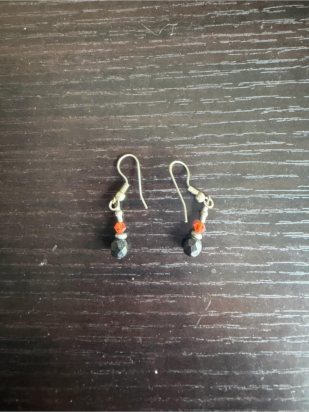 Delicate Black and Orange Beaded Drop Earrings